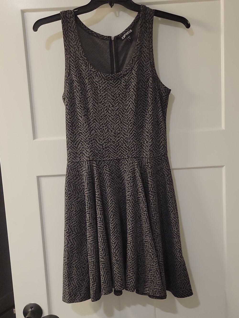 Express Black and Gray Textured Sleeveless Fit & Flare Dress